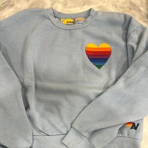 Aviator Nation Blue and Red Sweatshirt with Rainbow Heart